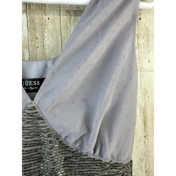 Guess‎ Womens Dress sz 2 Grey Chiffon beaded waist Above Knee Special Occasion - Picture 4 of 10